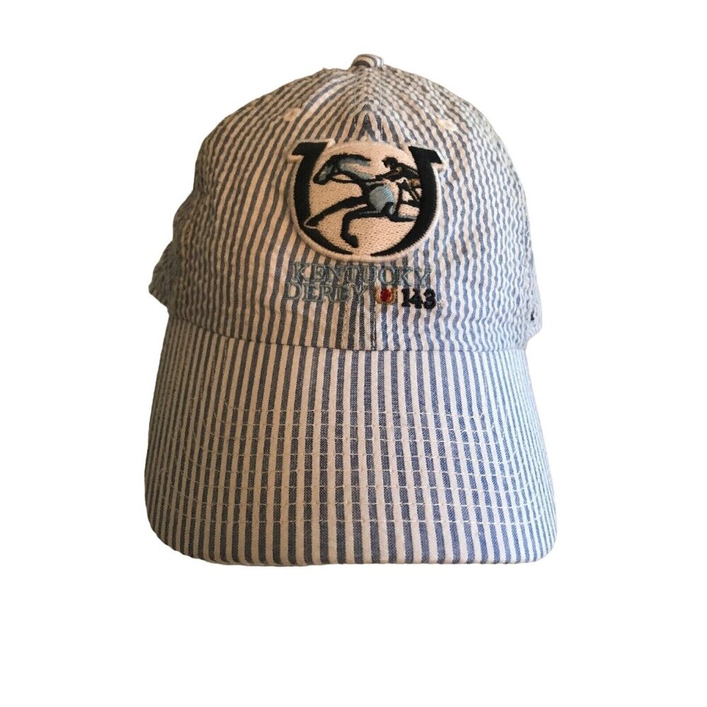 Kentucky Derby 143 Churchill Downs Seersucker Hat Blue White Striped Cap